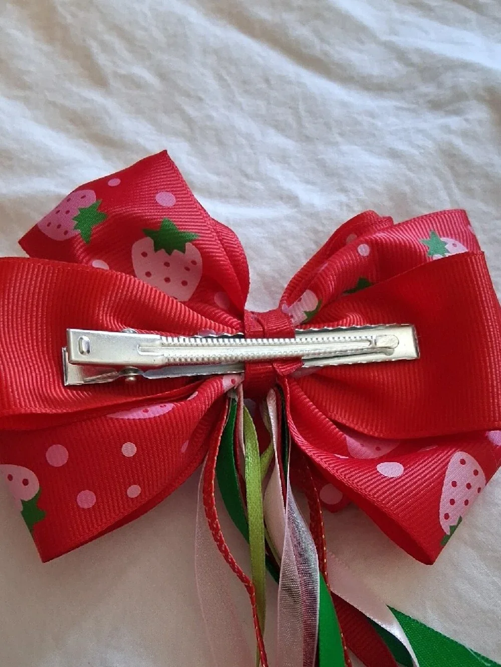 Girls Red Clip Strawberry Ribbon Hair Bow with Mixed Ribbons